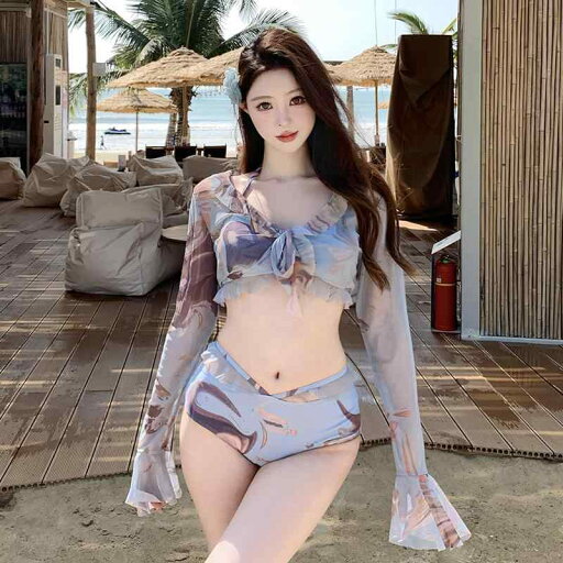 水着 レディース おしゃれ ビキニ 3点セット セクシー 体型カバー 盛れる リゾート 海水浴 韓国 夏 長袖 シースルー 上下セット かわいい 水着 レディース おしゃれ ビキニ 3点セット セクシー 体型カバー 盛れる リゾート 海水浴 韓国 夏 長袖 シースルー 上下セット かわいい