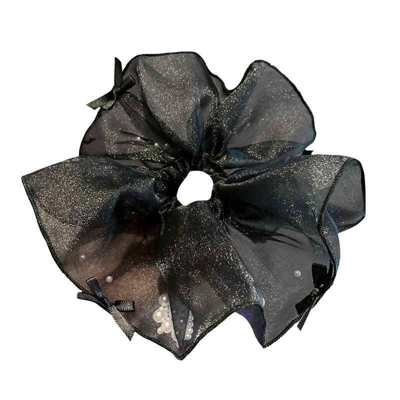 シュシュ ヘアアクセサリー 大人可愛い ヘアゴム レディース 黒 シースルー パール 大きめ シフォン リボン おしゃれ 髪飾り オルチャン風 ゆったり 上品
