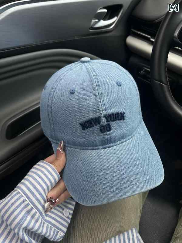 キャップ レディース おしゃれ カジュアル 帽子 夏 デニム 大きめ つば ヴィンテージ風 ウォッシュ加工 ステッチ ロゴ カジュアル 小顔効果(4)