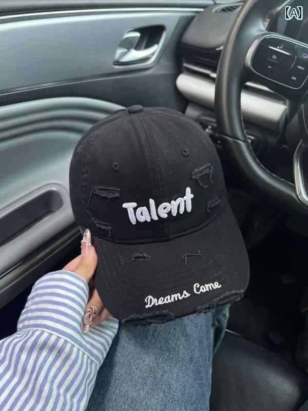 キャップ レディース おしゃれ カジュアル 帽子 春夏 韓国 シンプル ロゴ 刺繍 ダメージ加工 小顔効果 柔らかい つば(4.0)