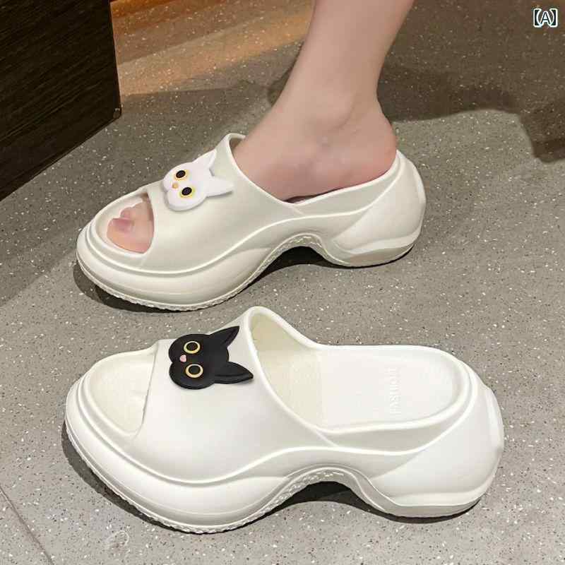 eva サンダル 厚底 レディース 室内 滑りにくい 軽い 静音 柔らかい クッション 履きやすい リカバリー コンフォート スリッパ シューズ バスルーム アウトドア ビーチ 普段使い かわいい ガーリー シンプル カジュアル 白 黒 ネコ