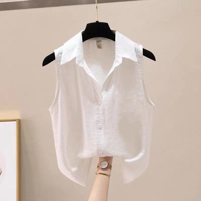 Sleeveless - シャツ レディース 夏 ノースリーブ シフォン ベーシック トップス シンプル おしゃれ 涼しい カジュアル