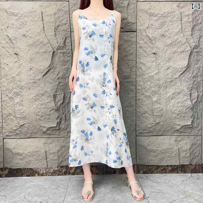 ワンピース レディース ノースリーブ キャミソール 春夏 ゆったり Aライン ロング丈 プルオーバー おしゃれ 上品 花柄 お出かけ 旅行