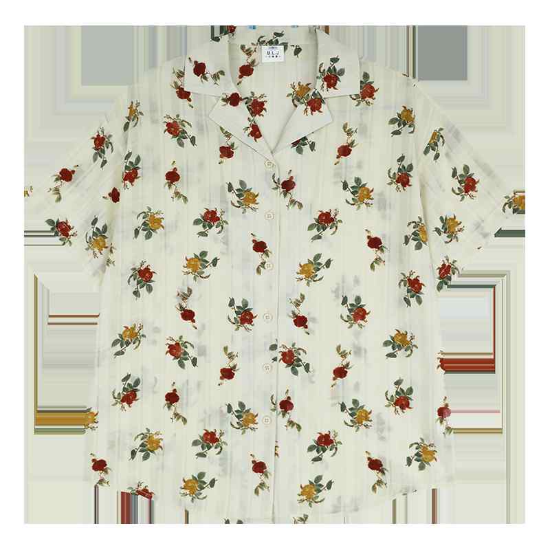 シャツ レディース 夏 半袖 長袖 レトロ 開襟 おしゃれ 花柄 スリムフィット トップス 上品 シンプル ..