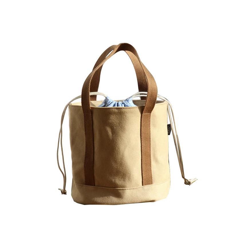 ランチバッグ おしゃれ 大きめ 円形 キャンバス 保温ジャー 持ち運び便利 弁当 巾着 袋 通勤 通学 ミニトート シンプル カーキ 黒 ベージュ