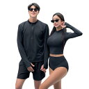 ラッシュガード 水着 上下セット メンズ レディース 日焼け防止 長袖 ハーフジップ シンプル 無地 大きいサイズ 韓国 セパレート スイミング 温泉 黒