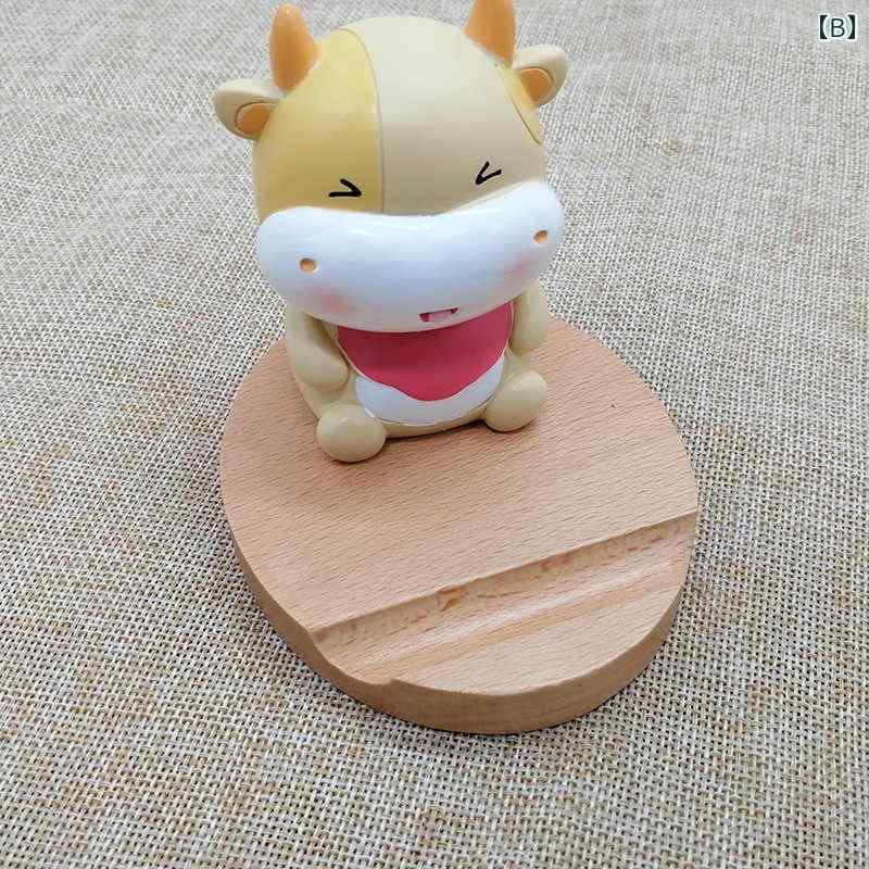 スマホスタンド 木材 ギフト 卓上 デスク ディスプレイ 収納 整理 雑貨 便利 グッズ 小さめ コンパクト 装飾 円形 牛 樹脂 かわいい