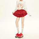 スカート レディース 夏 赤 フリル ティアード フリル y2k ミレニアル ふんわり ボリューム 甘め ミニ 韓国