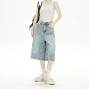 デニムパンツ レディース ヴィンテージ風 ウォッシュ加工 七分丈 ショートパンツ 夏 ユニセックス カップル