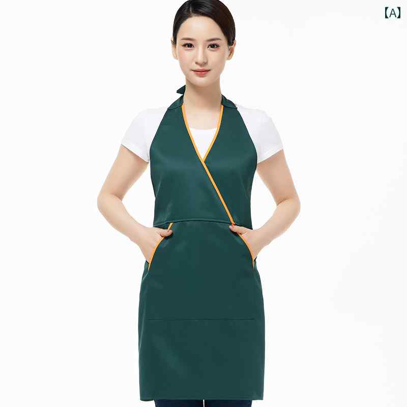 エプロン エステ サロン ネイル 美容院 リラクゼーション クリニック 作業用 汚れ防止 ポケット Vネック シンプル おしゃれ 緑 黒 赤