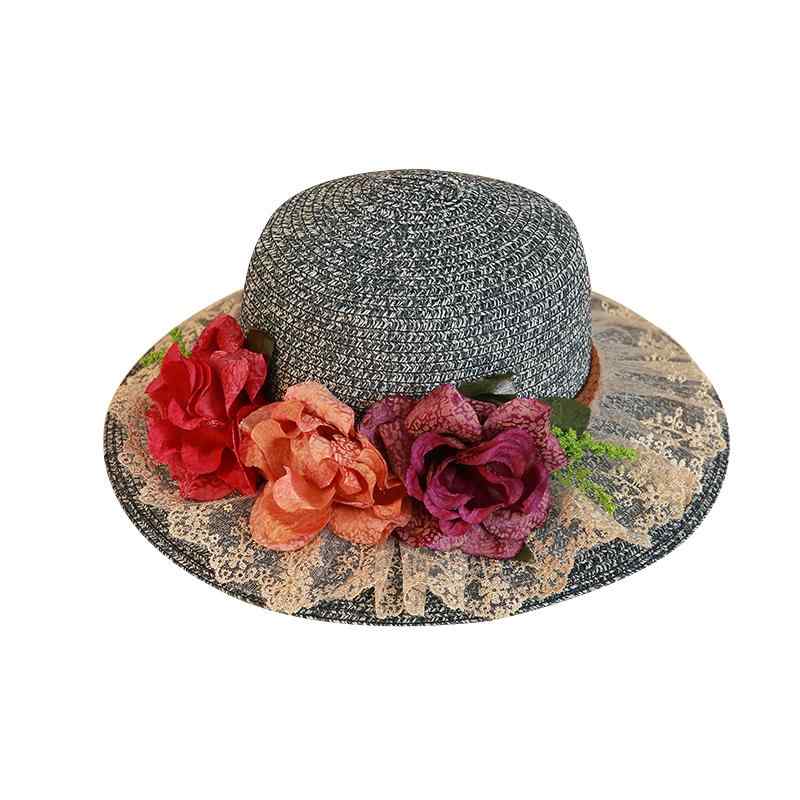 麦わら帽子 レディース おしゃれ 夏 日焼け防止 花飾り 韓国 小顔効果 レース かわいい(4)