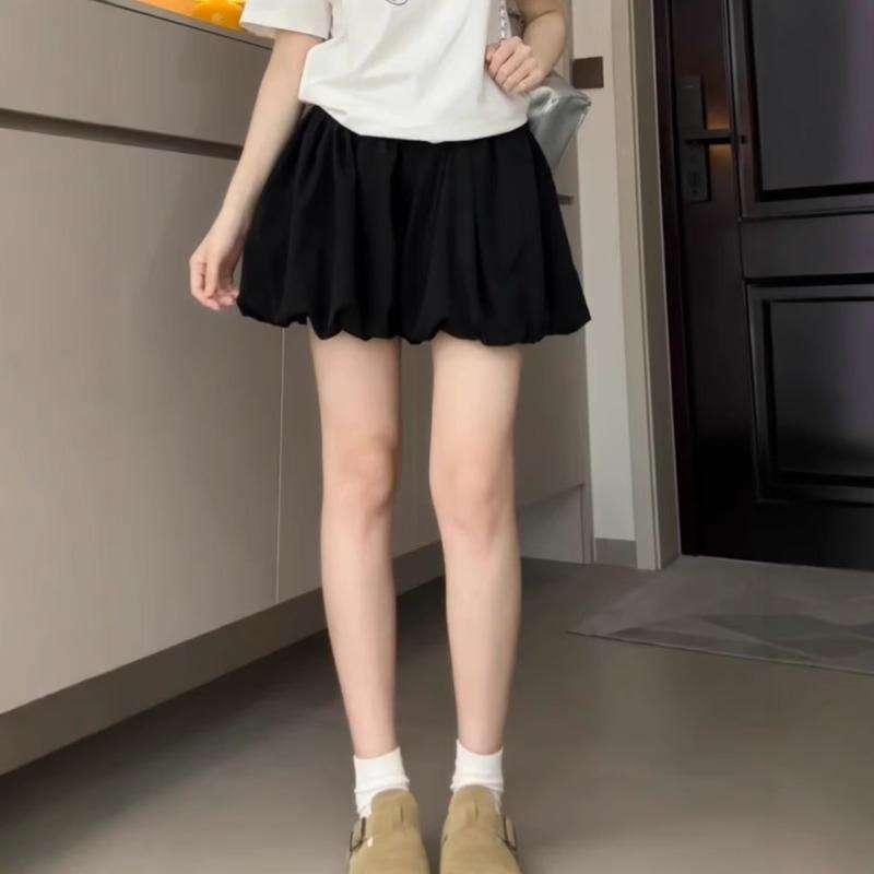 バルーンパンツ レディース かぼちゃ 夏 薄手 伸縮性 ウエストゴム 韓国 カジュアル おしゃれ 普段使い デート 花びら風 ふんわり 黒 白