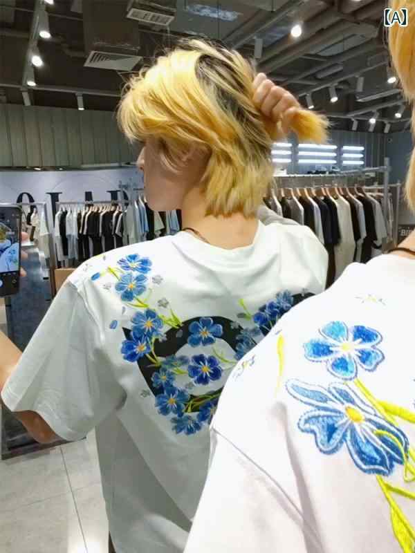 楽天フロントップ楽天市場店Tシャツ メンズ レディース 夏 綿 花柄 半袖 ゆったり ストリート カジュアル