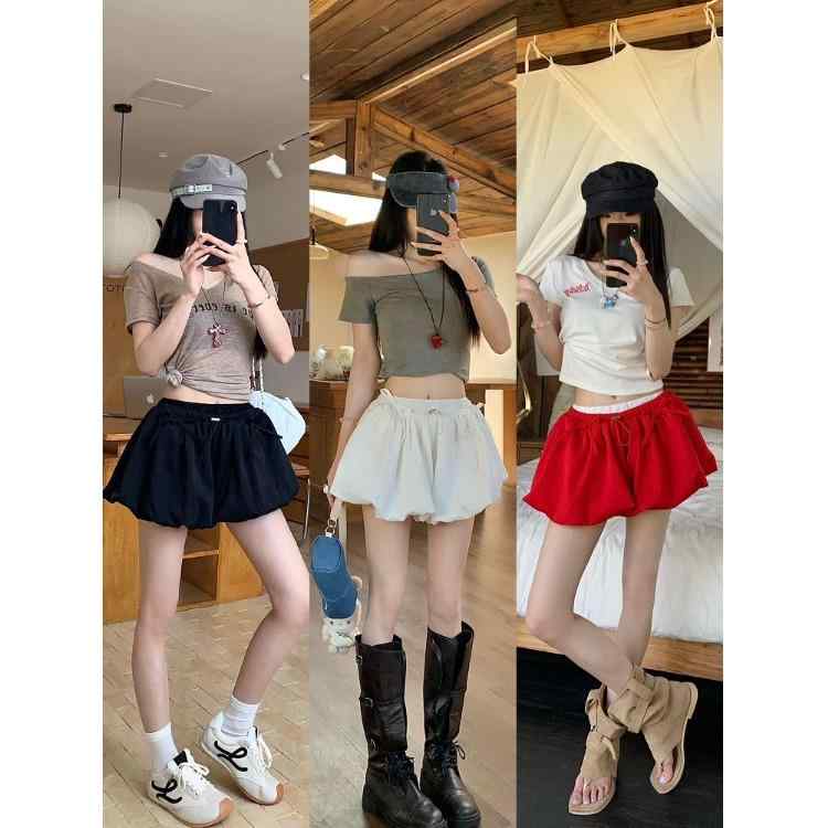 Nylon, Rayon, Polyester - 大きいサイズ バルーンパンツ レディース かぼちゃ Aライン 夏 おしゃれ カジュアル ふんわり 普段使い デート 無地 シンプル 伸縮性 ハイウエスト 赤 白 黒
