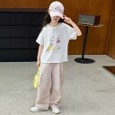 セットアップ キッズ おしゃれ 上下 子供服 Tシャツ 女の子 半袖 大きめ 薄手 夏 イラストプリント ピンク カジュアル 韓国 涼しい 快適 コーデ 夏服