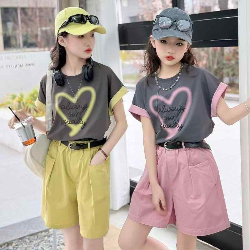 セットアップ キッズ おしゃれ 上下 子供服 女の子 夏 薄手 半袖 カジュアル 中学生 大学生 トップス ショートパンツ 韓国 シンプル かわいい 夏コーデ ガールズ