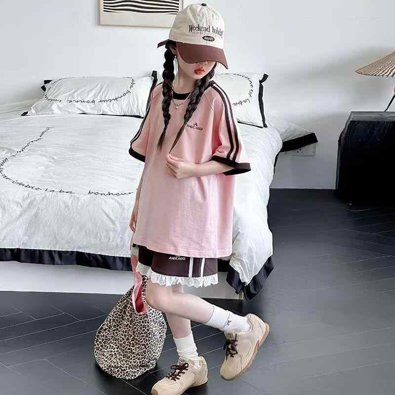 T-Shirts （Short Sleeve） - セットアップ キッズ おしゃれ 上下 子供服 女の子 半袖 夏 カジュアル スポーツ ショートパンツ ゆったり かわいい 涼しい 快適