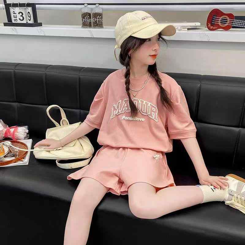 セットアップ キッズ おしゃれ 上下 子供服 女の子 夏 薄手 半袖 ショートパンツ カジュアル ロゴ 中学生 小学生 ガールズ