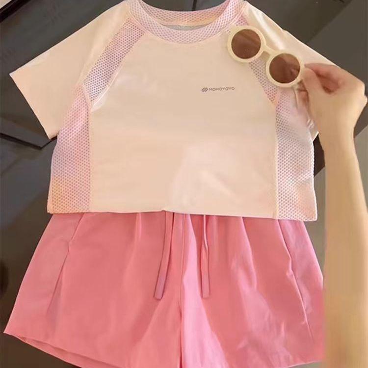 乐天商城 - セットアップ キッズ おしゃれ 上下 子供服 女の子 夏 韓国 通気性 速乾 半袖 トップス ショートパンツ シンプル カジュアル アウトドア かわいい