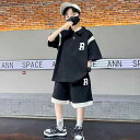 セットアップ キッズ おしゃれ 上下 子供服 男の子 ポロカラー 半袖 バイカラー 韓国 夏 カジュアル ゆったり 体型カバー