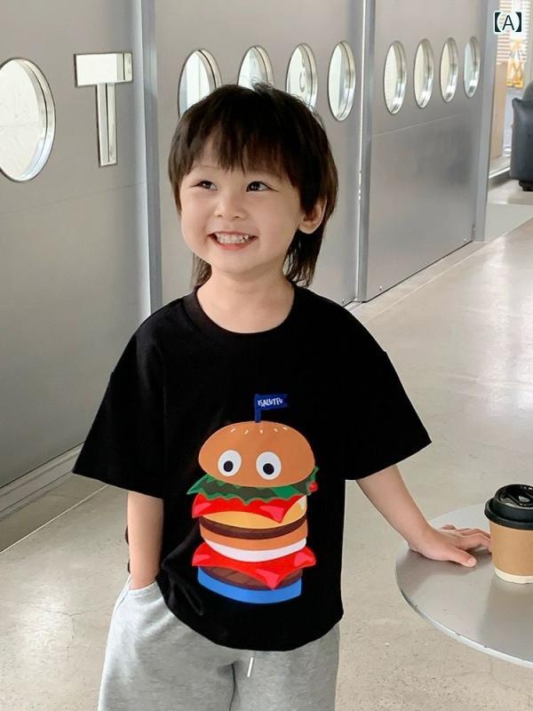 スタイル: カジュアル シルエット: ゆったり 袖丈: 半袖 襟型: クルーネック 丈: 標準 柄: ハンバーガー 機能: 通気性が良い 厚さ: 薄手 カラー: ブラック.ホワイト デザイン: フードなし 性別: ユニセックス