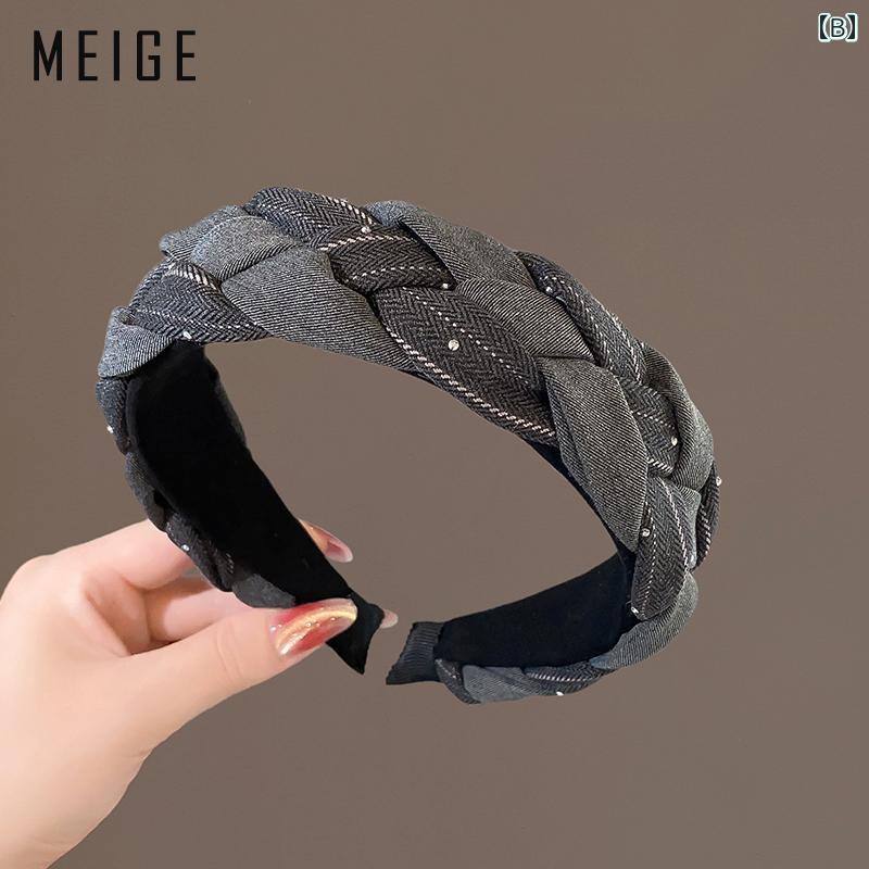 カチューシャ 大人 可愛い レディース 編み込み 幅広 高さアップ 秋冬 洗顔 前髪 ベーシック シンプル おしゃれ 抜け感 ブラック