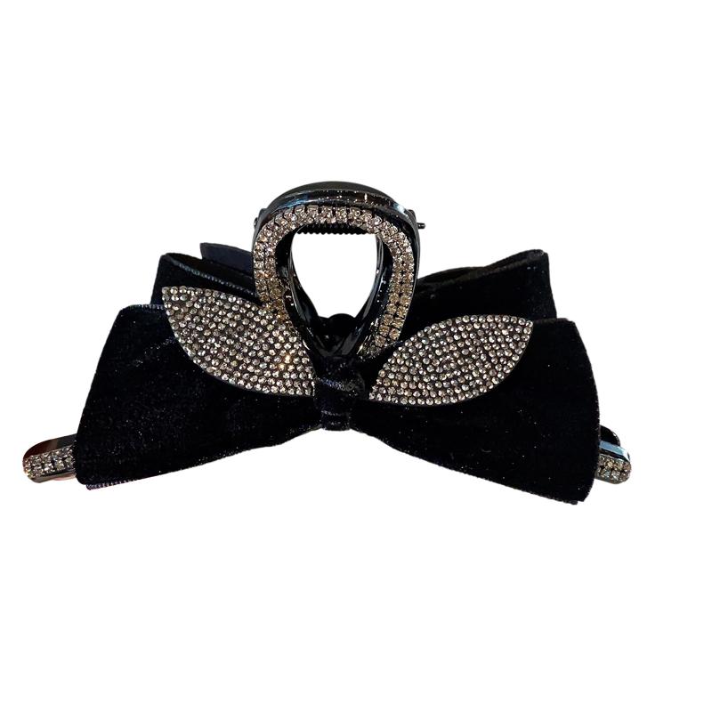 ヘアクリップ 大人 レディース ブラック 秋冬 ベルベット リボン きらきら 大きめ 髪留め ヘアアクセサ..