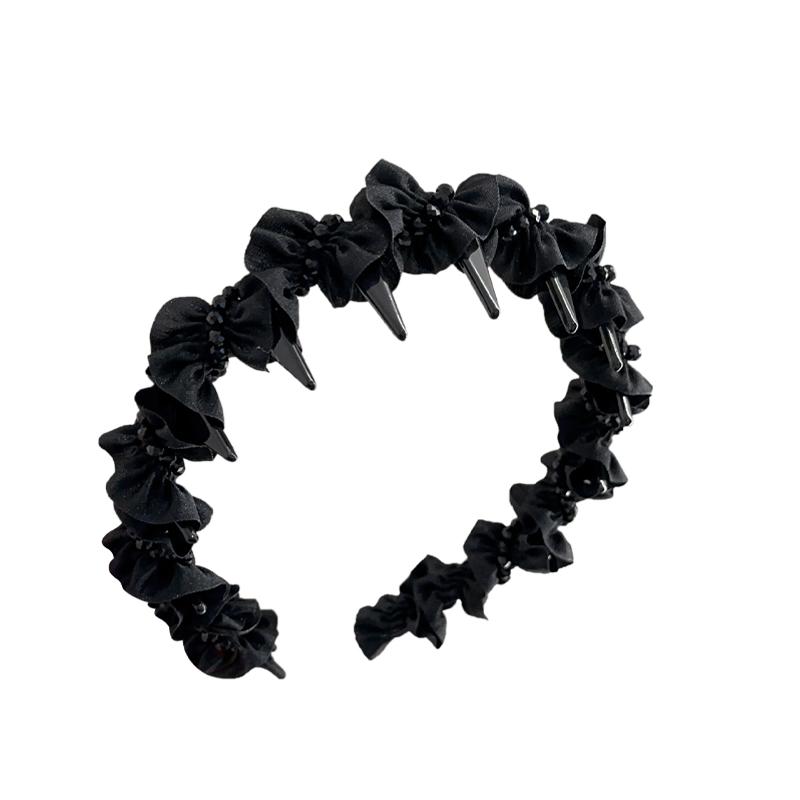 カチューシャ 大人 可愛い レディース 黒 パール ウェーブ サテン 高め シンプル ヘアアクセサリー 前髪まとめ 髪飾り