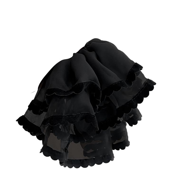 シュシュ 大人可愛い ヘアアクセサリー 大きめ スカート風 フリル エレガント ポニーテール 丸型 ヘアゴム ヘアアレンジ