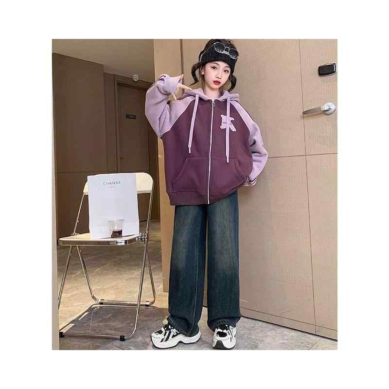 アウター 女の子 キッズ 子供 秋冬 フード ジップアップ 長袖 厚手 裏起毛 カジュアル ストリート