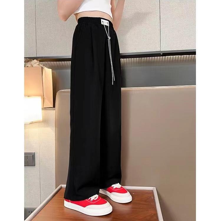 長ズボン キッズ おしゃれ ボトムス パンツ 子供 夏 薄手 ワイドパンツ ストレート ハイウエスト シンプル 韓国 ゆったり カジュアル
