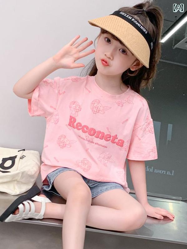 Tシャツ キッズ おしゃれ カジュアル 子供服 女の子 夏 半袖 総柄 フラワープリント 3D ガールズ トップス