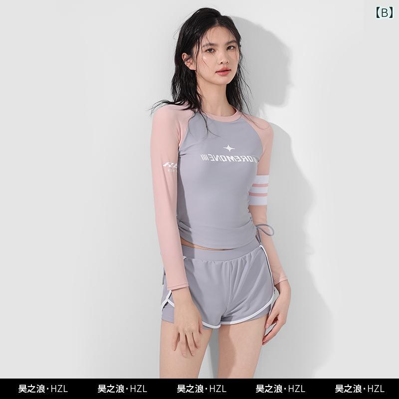 水着 レディース 日焼け対策 セパレート セットアップ スイムウェア ハーフジップ ゴーグル 水泳帽 防水ケース 海 プール ダイビング レジャー スポーティ おしゃれ 青 グレー 英字