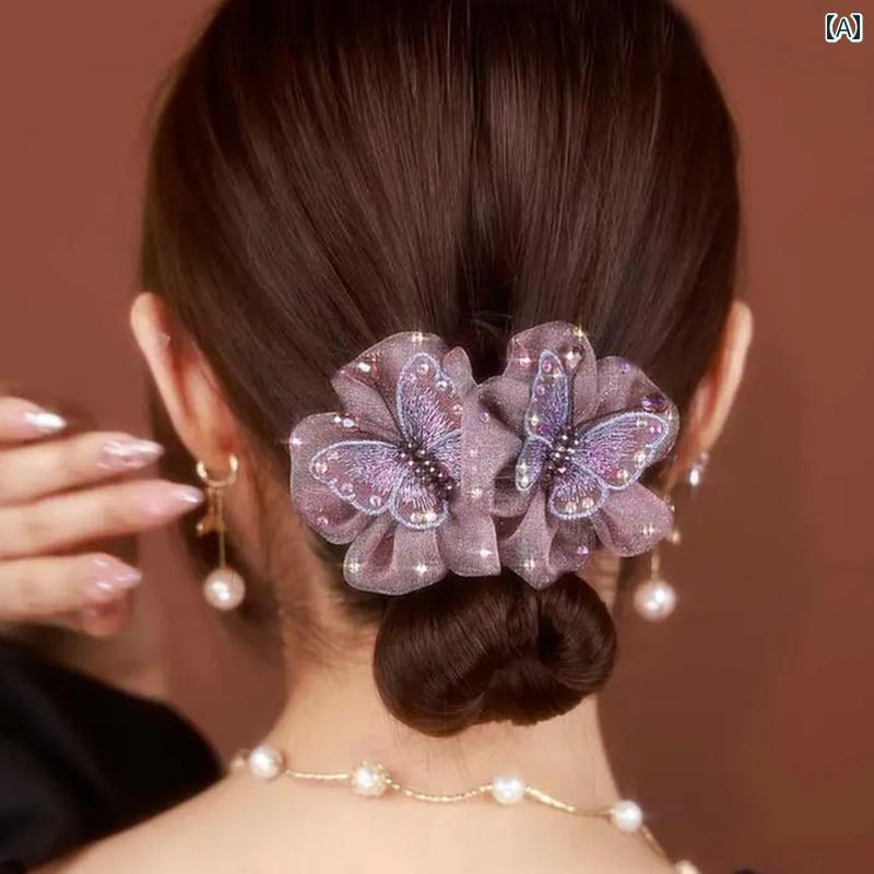 ヘアクリップ 大人 可愛い レディース 韓国 シフォン 花 モチーフ エレガント バンスクリップ 髪飾り ..