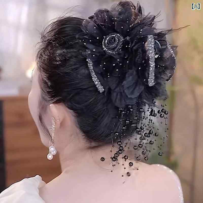ヘアクリップ 大人 可愛い 大きめ 花 流れる ビジュー ボリューム 後頭部 お団子 ポニーテール 髪飾り 髪量アップ ヘアアクセサリー 2