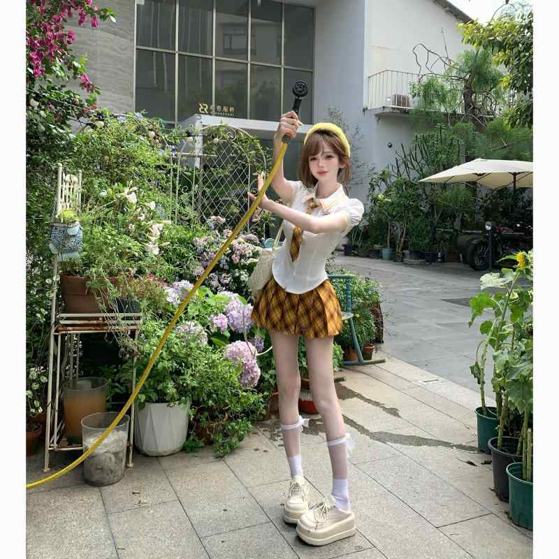 セットアップ レディース 夏 学院風 ラフ 半袖 シャツ ネクタイ プリーツスカート チェック柄 JK制服 ガーリー コスプレ 可愛い おしゃれ