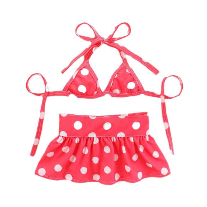 ペット 水着 小型犬 猫 夏 かわいい ビキニ ミニスカート 上下セット 面ファスナー 水遊び プール 写真撮影 衣装 伸縮性 イチゴ柄 水玉模様 赤 青 ピンク