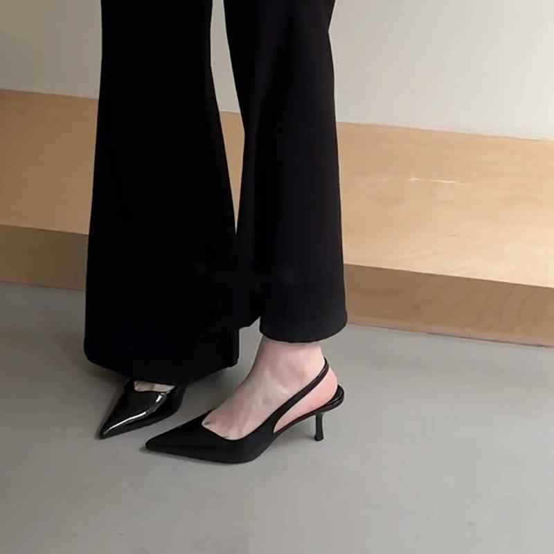 バックストラップ パンプス レディース マイクロファイバーレザー ポインテッドトゥ スティレットヒール 疲れにくい オフィス パーティー フレンチ シンプル おしゃれ 黒