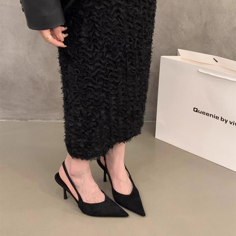 バックストラップ パンプス 夏 レディース スエード ポインテッドトゥ スティレットヒール つや消し オフィス パーティー フレンチ おしゃれ シンプル 黒 ヒョウ柄