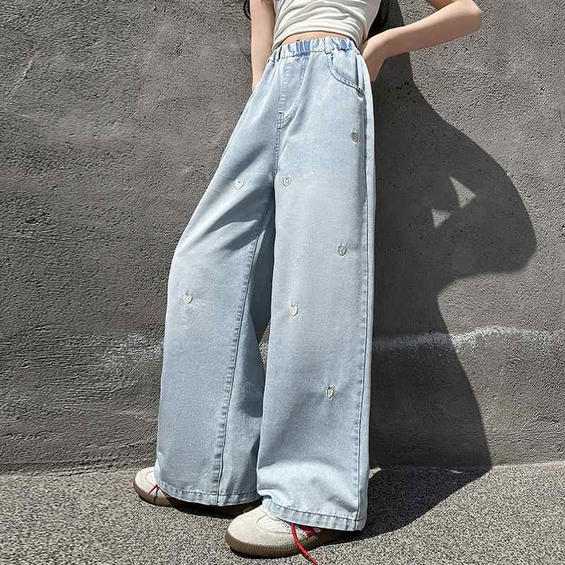 長ズボン キッズ おしゃれ ボトムス 女の子 夏 ワイドパンツ ストレート 涼しい 快適 薄手 デニム ゆっ..