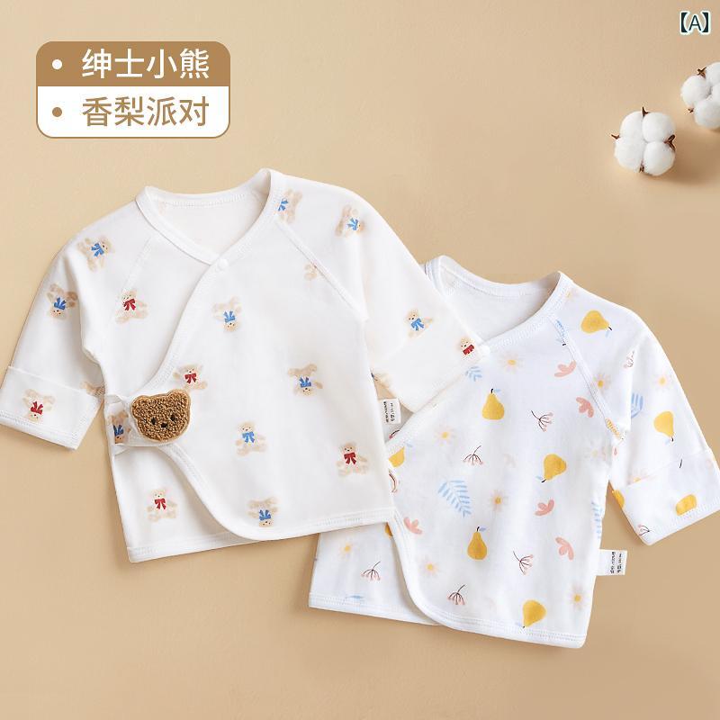 ベビー服 前開き 新生児 インナー 肌着 男の子 女の子 綿 柔らかい 春秋 ラウンドネック ボタン かわいい セット くま コアラ うさぎ 2