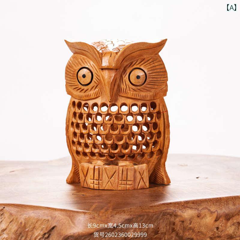 フクロウ 置物 玄関 ツゲ 木 彫刻 ホーム デコレーション リビング ダイニング 子供 部屋 装飾 おしゃれ エスニック アジア インテリア レイアウト 茶