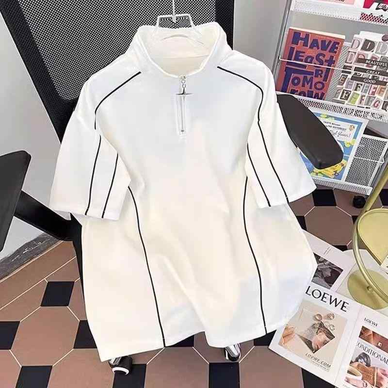 Long-Sleeved - ハーフジップ メンズ おしゃれ Tシャツ レディース 半袖 白 黒 ライン ビッグサイズ ストリート 夏 カジュアル スポーツ