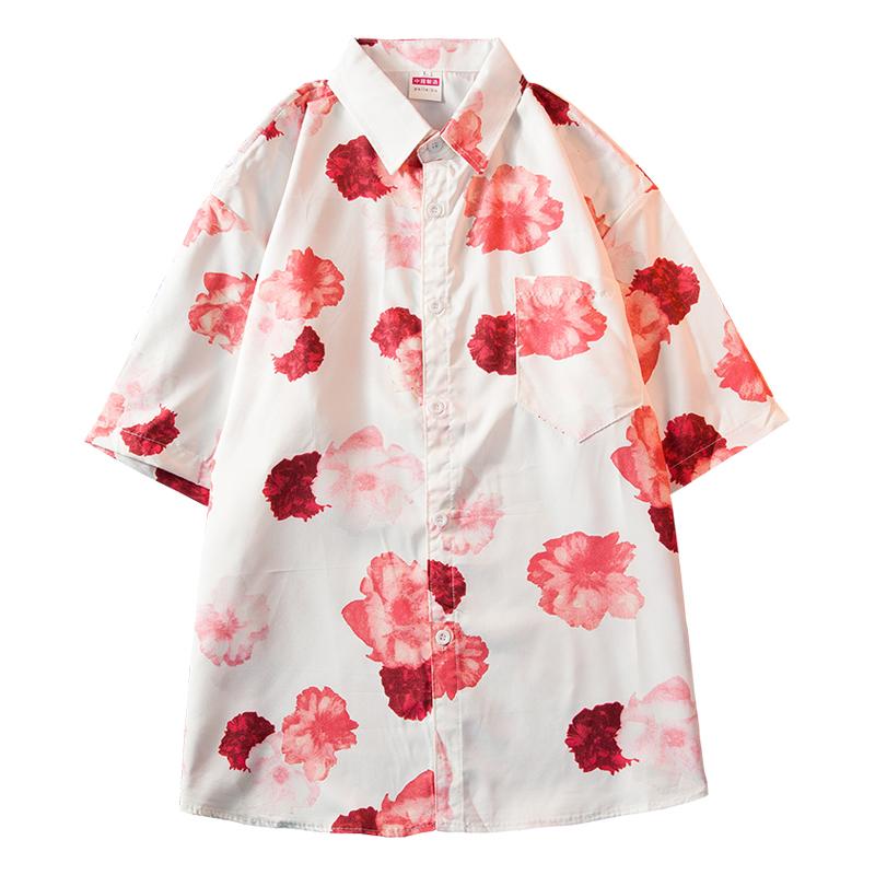 シャツ メンズ おしゃれ 前開き ヴィンテージ風 花柄 半袖 アイス 夏 薄手 カジュアル ペア