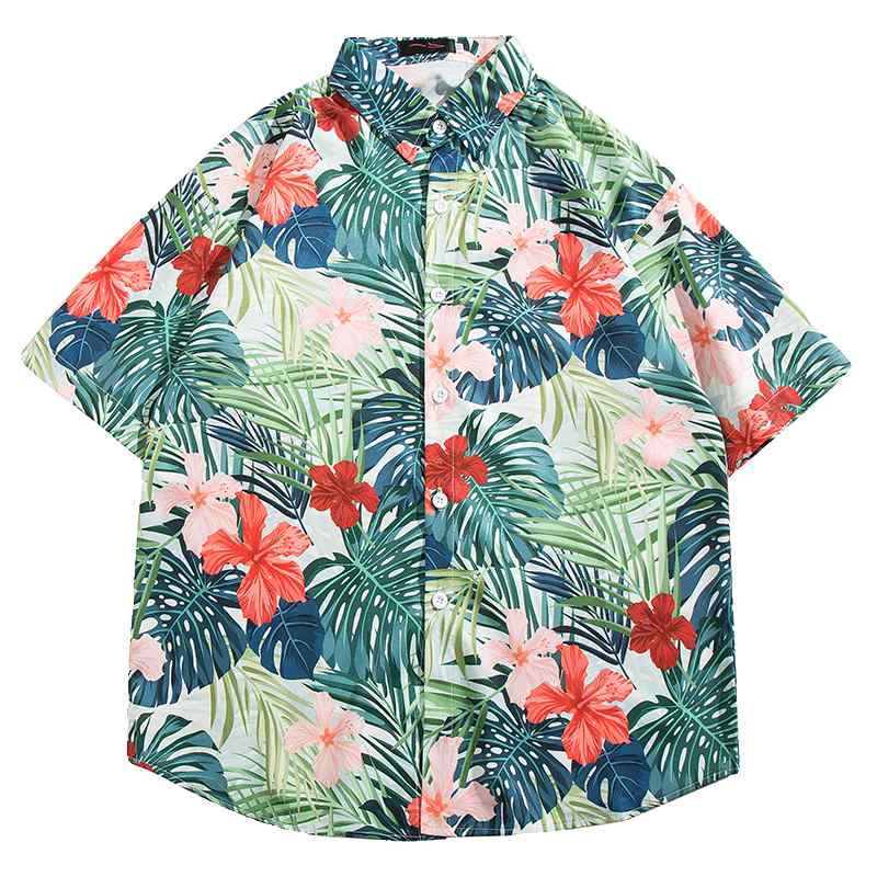 Hawaiian Shirt - アロハシャツ メンズ おしゃれ 前開き 柄 レディース 半袖 夏 ハワイアン 総柄 花柄 リゾート オーバーサイズ ゆったり カジュアル 海外風