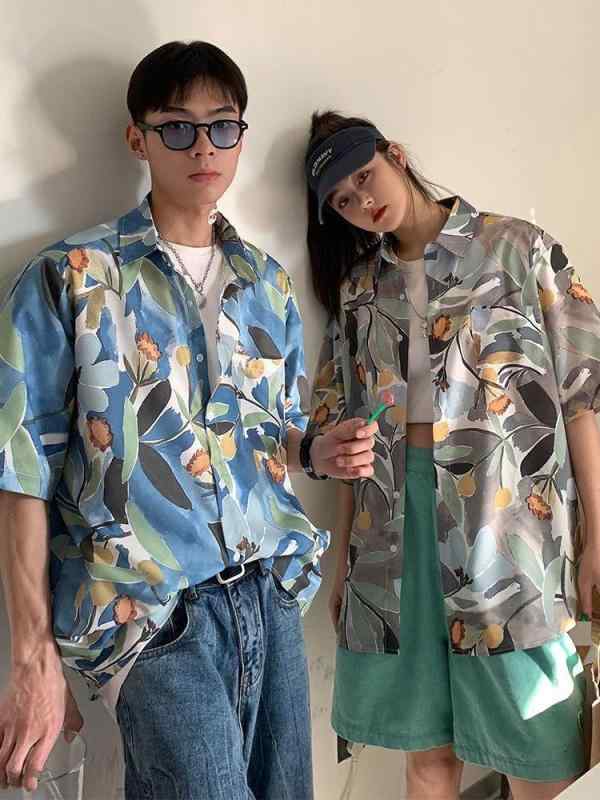 アロハシャツ レディース メンズ おしゃれ 前開き 柄 夏 半袖 花柄 ハワイアン ヴィンテージ風 マリン ゆったり アイス カップル