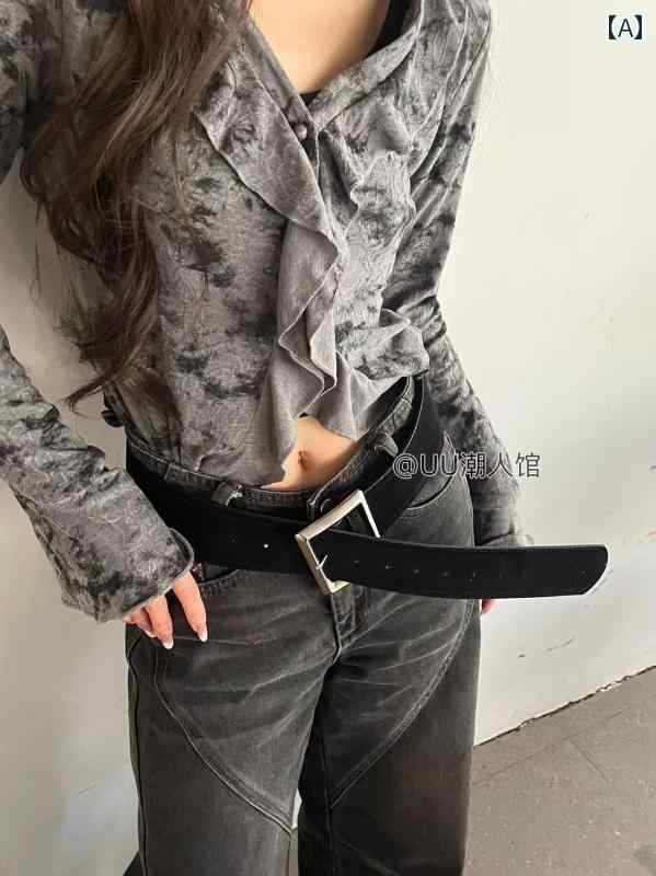 ベルト レディース y2k ヴィンテージ風 太め シルバーバックル ウエストマーク スエード調 ワイド おし..