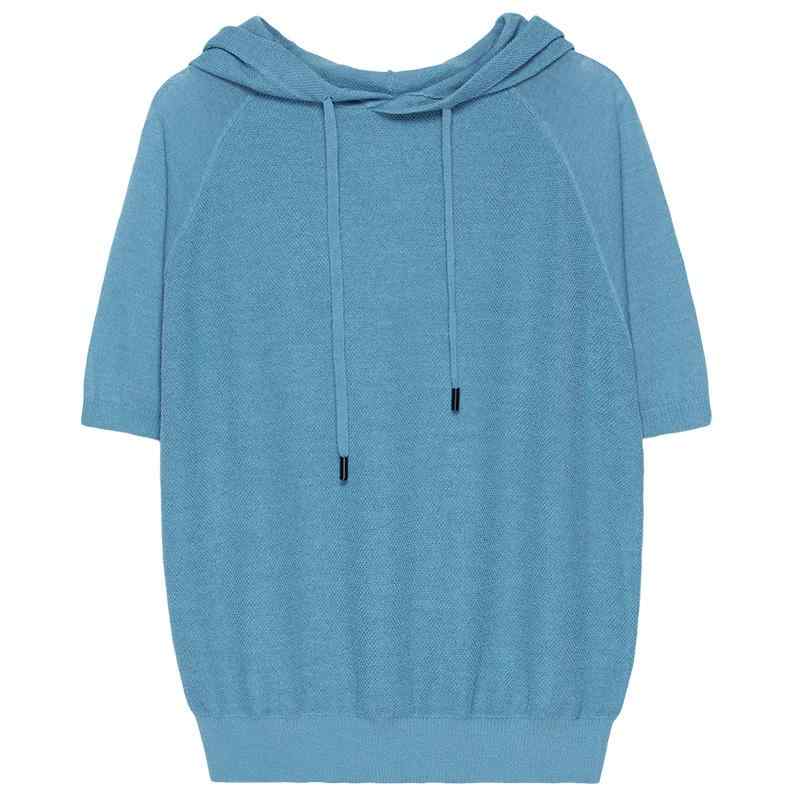 サマーニット レディース 半袖 おしゃれ フード パーカー 薄手 涼しい 快適 夏 カジュアル ゆったり ショート丈 無地