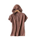 サマーニット レディース 半袖 おしゃれ Tシャツ 夏 綿麻 フード パーカー プルオーバー ゆったり 薄手 カジュアル