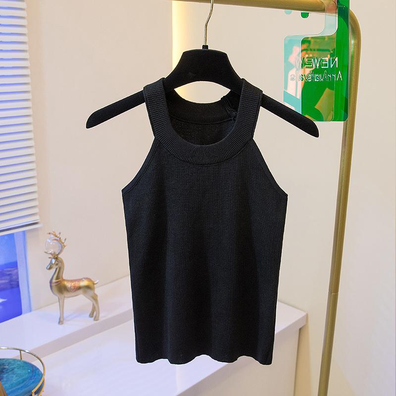 サマーニット ノースリーブ レディース おしゃれ タンクトップ 黒 ホルターネック 夏 涼しい 快適 スリム シンプル 夏